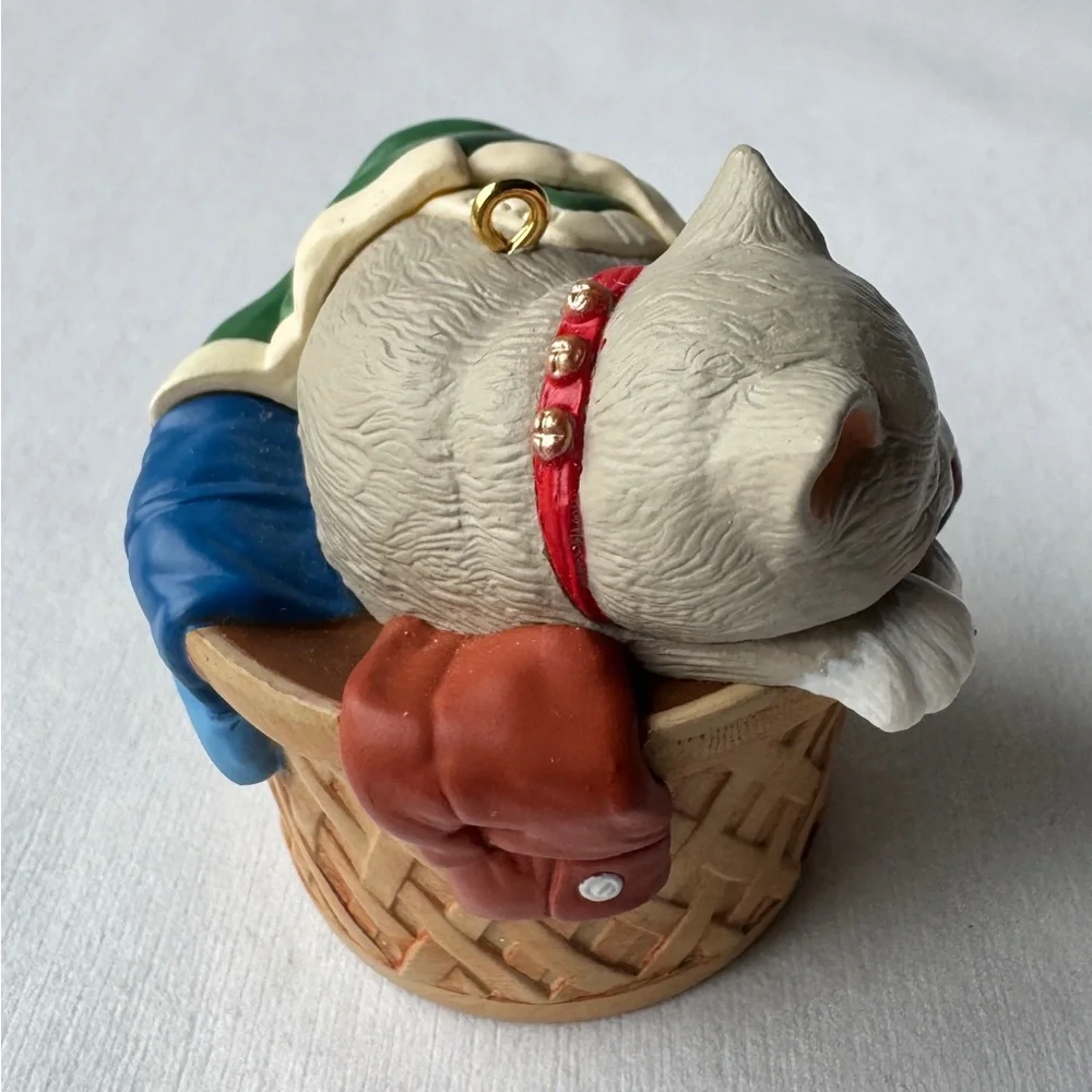 1998 Cat Naps Hallmark Collector Christmas Ornament Grey Kitten Laundry Basket